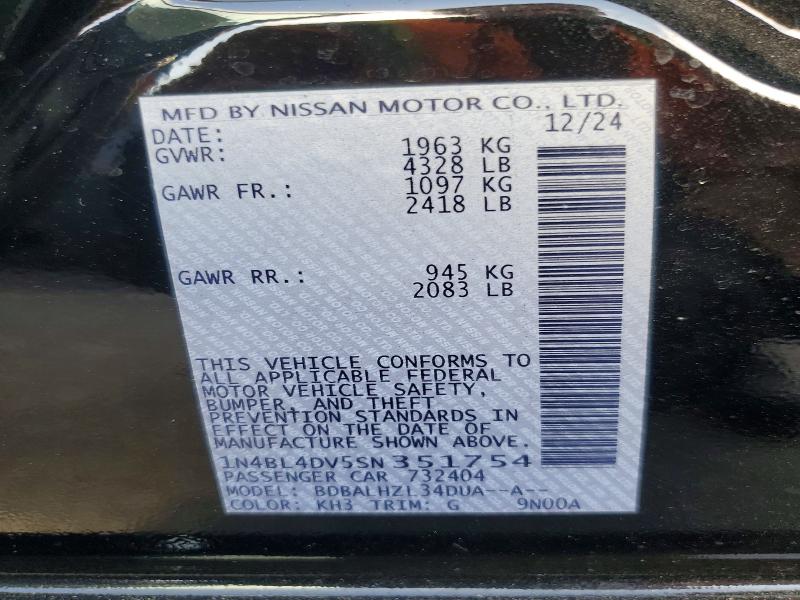 Продаж на аукціоні авто 2025 Nissan Altima, vin: 1N4BL4DV5SN351754, номер лоту: 64106886