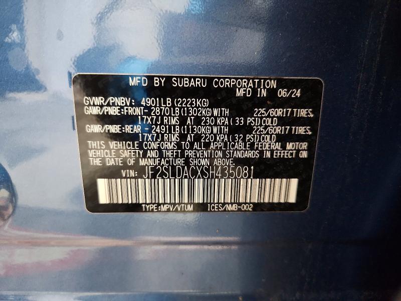 2025 Subaru Forester მანქანა იყიდება აუქციონზე, vin: JF2SLDACXSH435081, აუქციონის ნომერი: 64039526