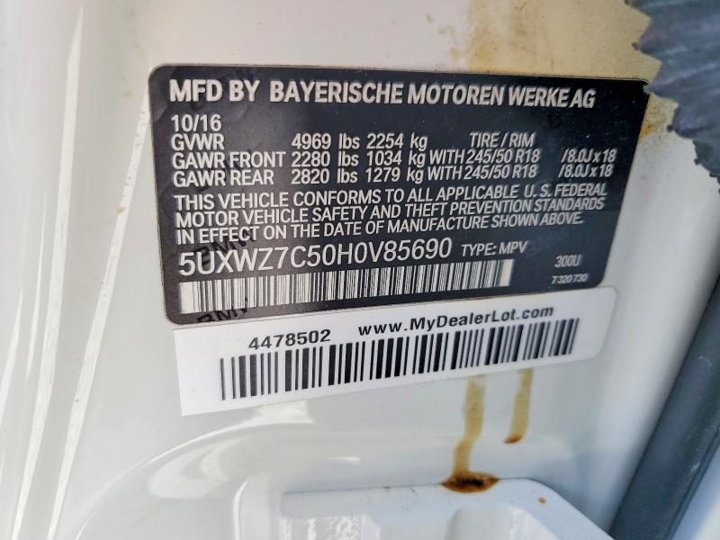 Продаж на аукціоні авто 2017 Bmw X3, vin: 5UXWZ7C50H0V85690, номер лоту: 64674396