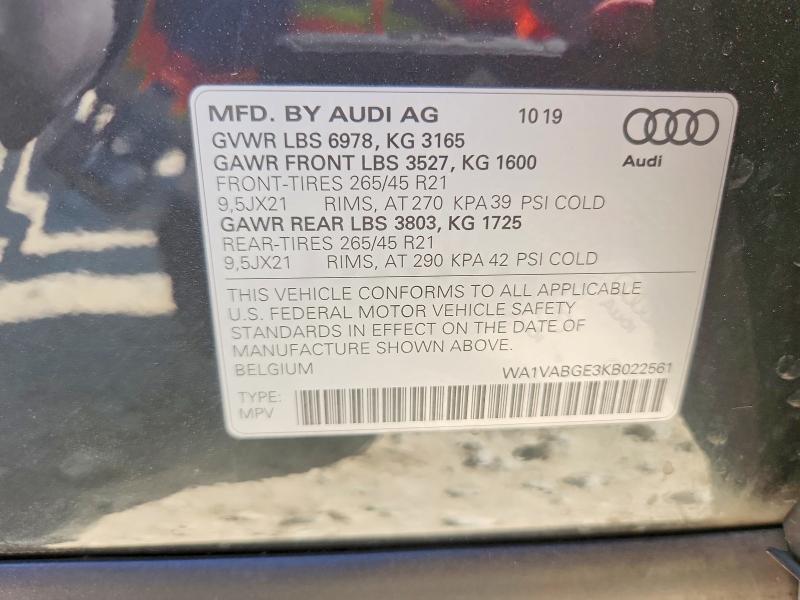 Продаж на аукціоні авто 2019 Audi E-tron, vin: WA1VABGE3KB022561, номер лоту: 64340886