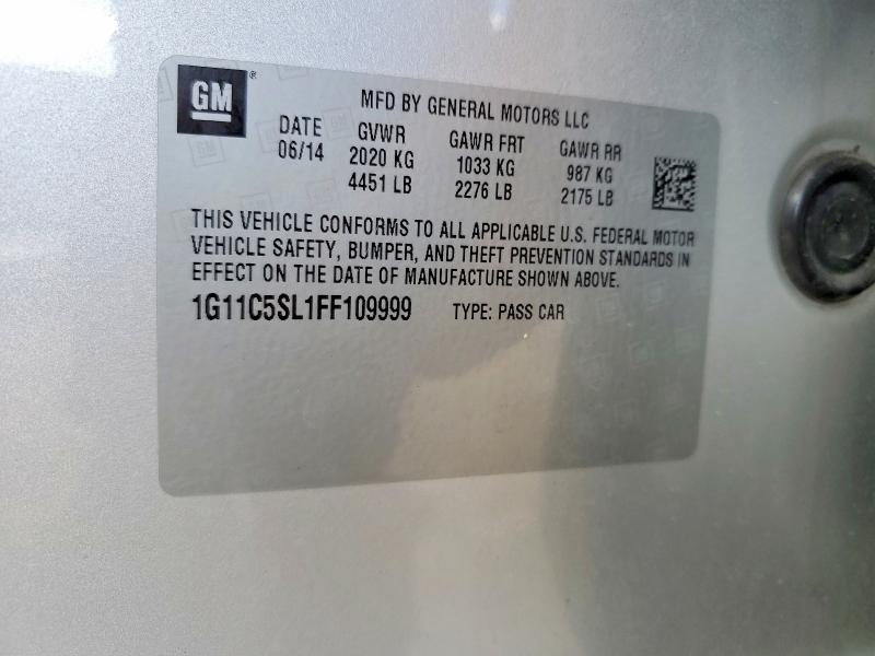 2015 Chevrolet Malibu მანქანა იყიდება აუქციონზე, vin: 1G11C5SL1FF109999, აუქციონის ნომერი: 67243066