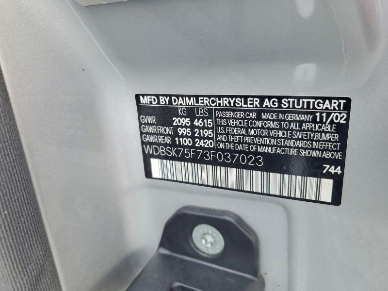 Продажа на аукционе авто 2003 Mercedes-benz Sl, vin: WDBSK75F73F037023, номер лота: 64152636