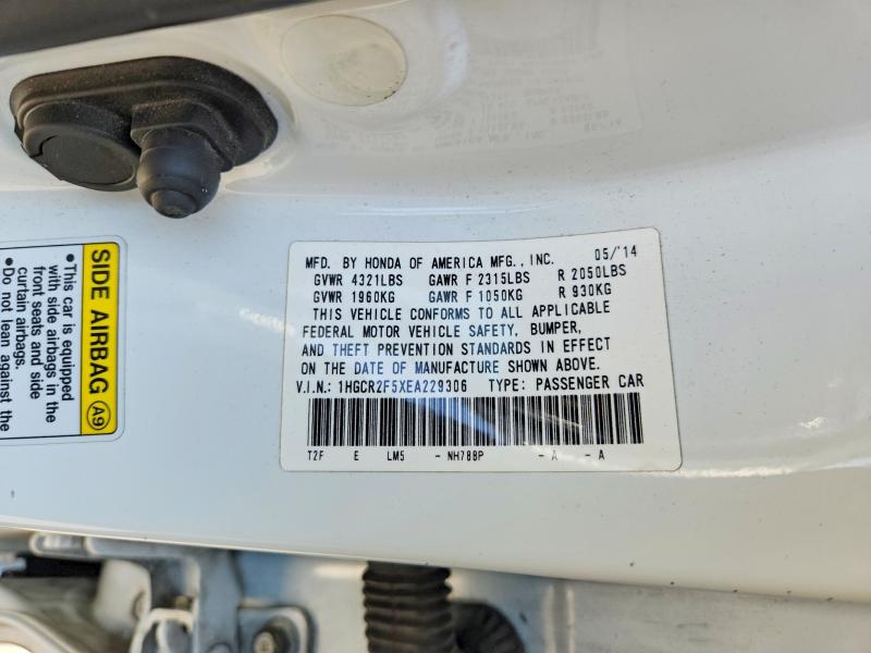 Auction sale of the 2014 Honda Accord, vin: 1HGCR2F5XEA229306, lot number: 64096806