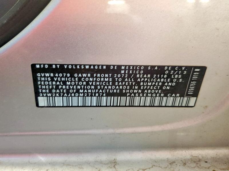 66981436 :رقم المزاد ، 3VW2K7AJ6DM271874 vin ، 2013 Volkswagen Jetta مزاد بيع