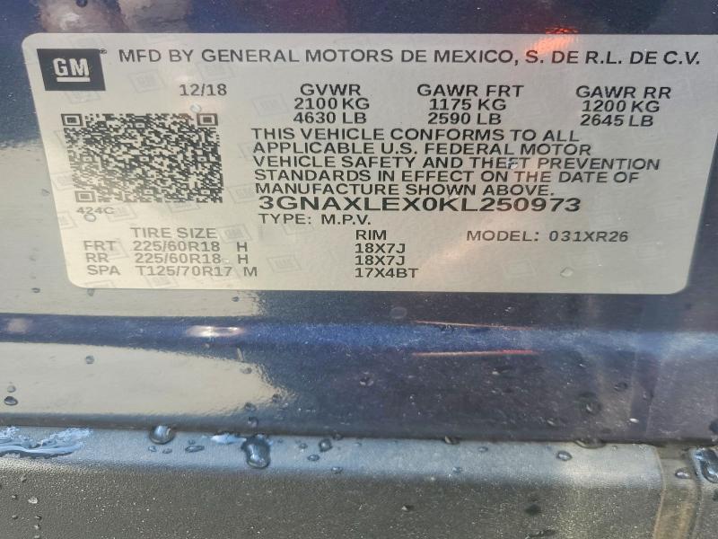 64917686 :رقم المزاد ، 3GNAXLEX0KL250973 vin ، 2019 Chevrolet Equinox مزاد بيع