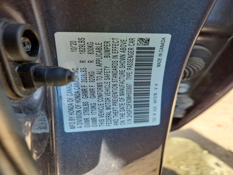 65338976 :رقم المزاد ، 2HGFC2F80MH500897 vin ، 2021 Honda Civic مزاد بيع