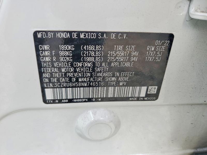 2022 Honda Hr-v მანქანა იყიდება აუქციონზე, vin: 3CZRU6H58NM746516, აუქციონის ნომერი: 65929216