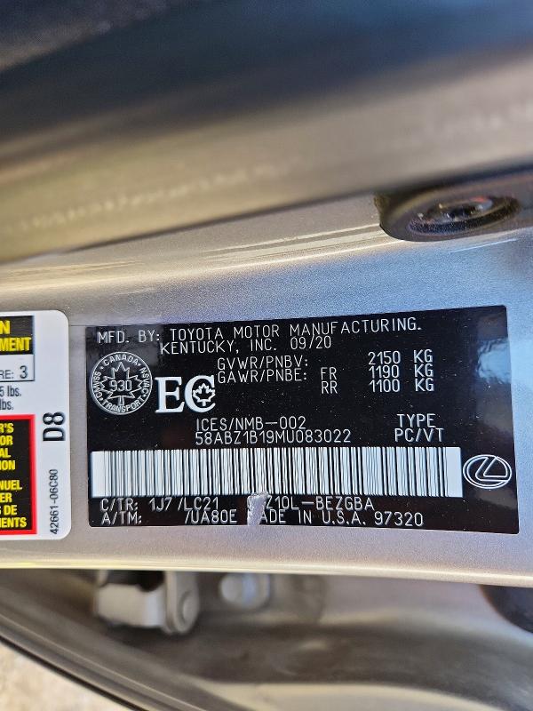 65599616 :رقم المزاد ، 58ABZ1B19MU083022 vin ، 2021 Lexus Es مزاد بيع