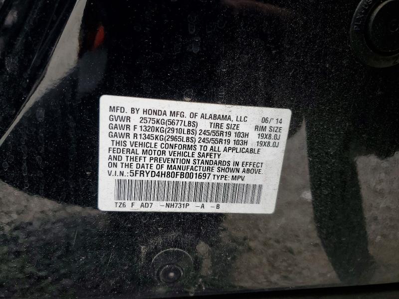65365776 :رقم المزاد ، 5FRYD4H80FB001697 vin ، 2015 Acura Mdx مزاد بيع
