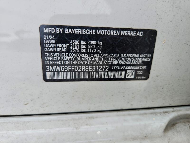 65143106 :رقم المزاد ، 3MW69FF02R8E31272 vin ، 2024 Bmw 330i مزاد بيع