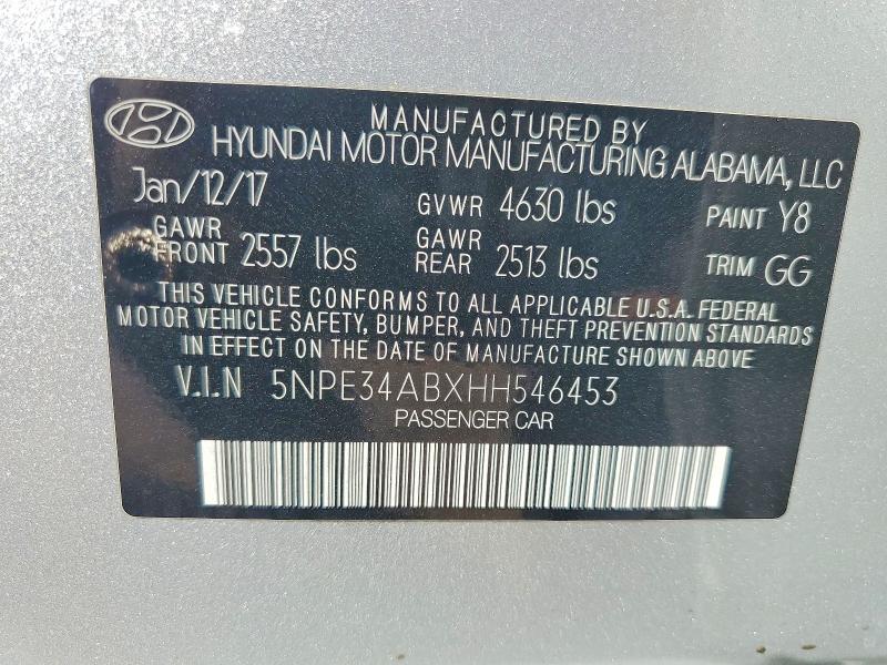 67301306 :رقم المزاد ، 5NPE34ABXHH546453 vin ، 2017 Hyundai Sonata مزاد بيع