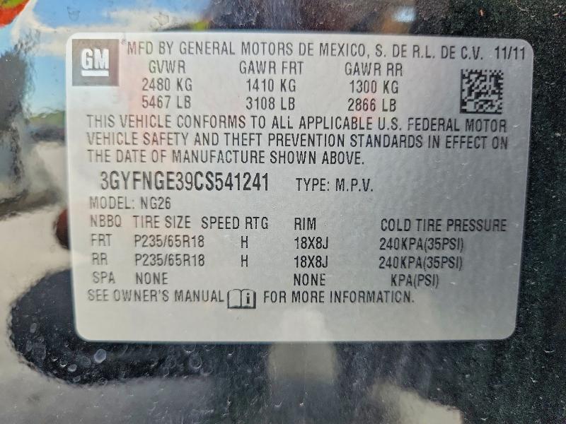 2012 Cadillac Srx მანქანა იყიდება აუქციონზე, vin: 3GYFNGE39CS541241, აუქციონის ნომერი: 66085946