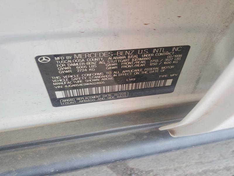 64343976 :رقم المزاد ، 4JGAB54E9WA024605 vin ، 1998 Mercedes-benz M-class مزاد بيع