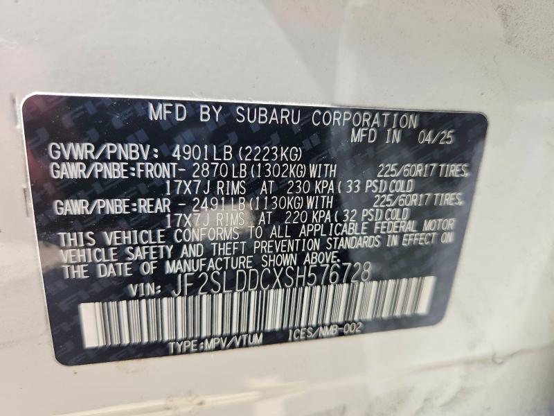 67026906 :رقم المزاد ، JF2SLDDCXSH576728 vin ، 2025 Subaru Forester مزاد بيع