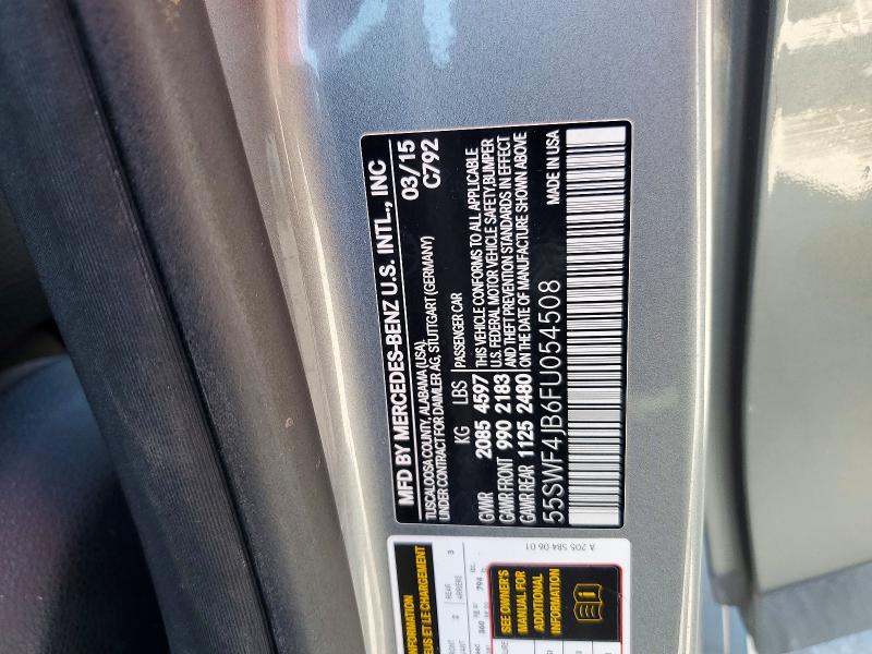 2015 Mercedes-benz C მანქანა იყიდება აუქციონზე, vin: 55SWF4JB6FU054508, აუქციონის ნომერი: 66130376
