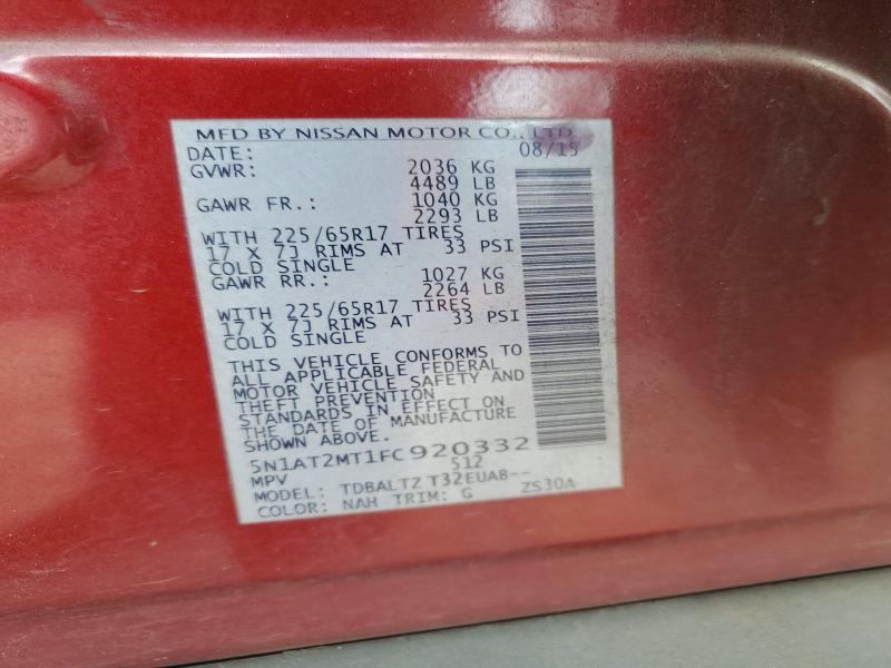 2015 Nissan Rogue მანქანა იყიდება აუქციონზე, vin: 5N1AT2MT1FC920332, აუქციონის ნომერი: 64316346