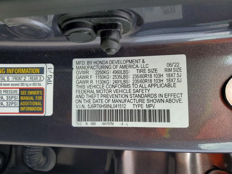 Aukcja sprzedaży 2022 Honda Cr-v, vin: 5J6RT6H58NL041512, numer aukcji: 67550106