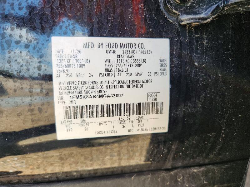 66972156 :رقم المزاد ، 1FM5K8AB4MGA43697 vin ، 2021 Ford Explorer مزاد بيع