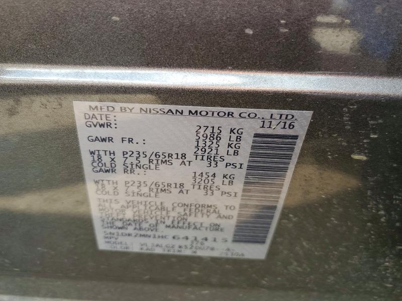 64796206 :رقم المزاد ، 5N1DR2MN1HC641415 vin ، 2017 Nissan Pathfinder مزاد بيع