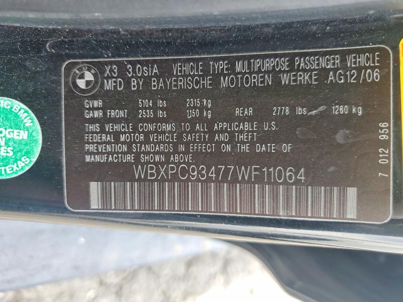 Продажа на аукционе авто 2007 Bmw X3, vin: WBXPC93477WF11064, номер лота: 66456936