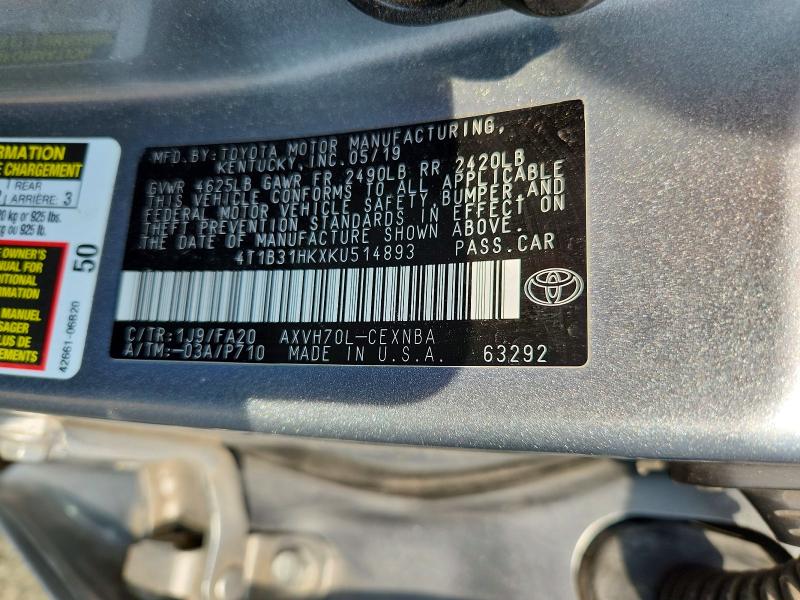 64756776 :رقم المزاد ، 4T1B31HKXKU514893 vin ، 2019 Toyota Camry مزاد بيع
