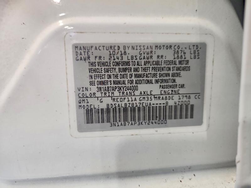65810596 :رقم المزاد ، 3N1AB7AP3KY244000 vin ، 2019 Nissan Sentra مزاد بيع