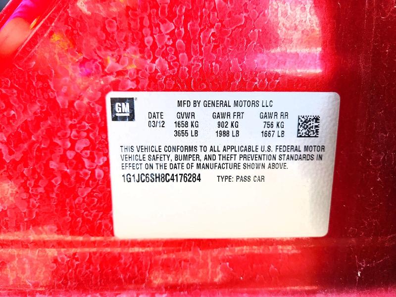 2012 Chevrolet Sonic მანქანა იყიდება აუქციონზე, vin: 1G1JC6SH8C4176284, აუქციონის ნომერი: 63690296