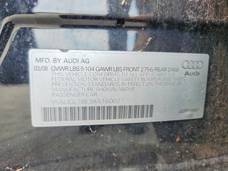 67038466 :رقم المزاد ، WAUGL78E38A160021 vin ، 2008 Audi S4 مزاد بيع
