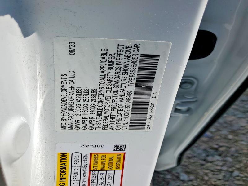 2023 Honda Accord მანქანა იყიდება აუქციონზე, vin: 1HGCY2F59PA062099, აუქციონის ნომერი: 66134126