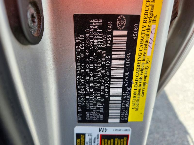 Продажа на аукционе авто 2011 Toyota Camry, vin: 4T4BF3EK7BR111015, номер лота: 65299756