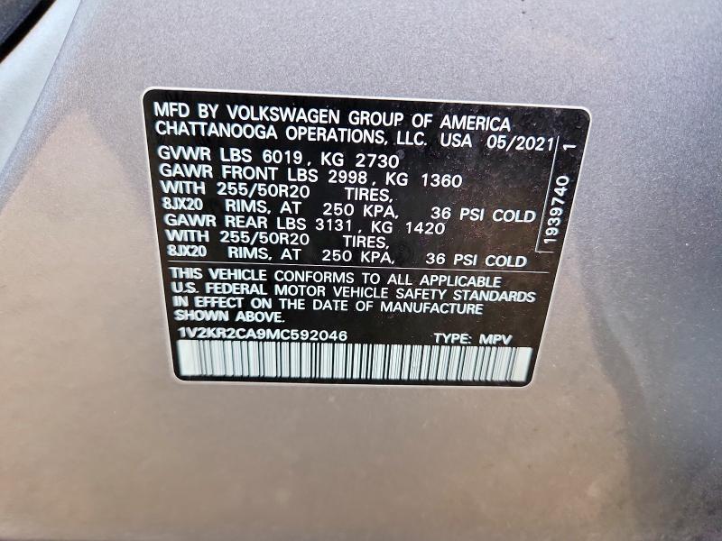 Продаж на аукціоні авто 2021 Volkswagen Atlas, vin: 1V2KR2CA9MC592046, номер лоту: 63709366