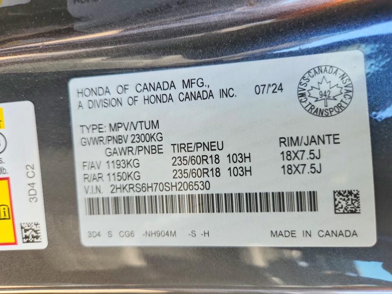 64507476 :رقم المزاد ، 2HKRS6H70SH206530 vin ، 2025 Honda Cr-v مزاد بيع