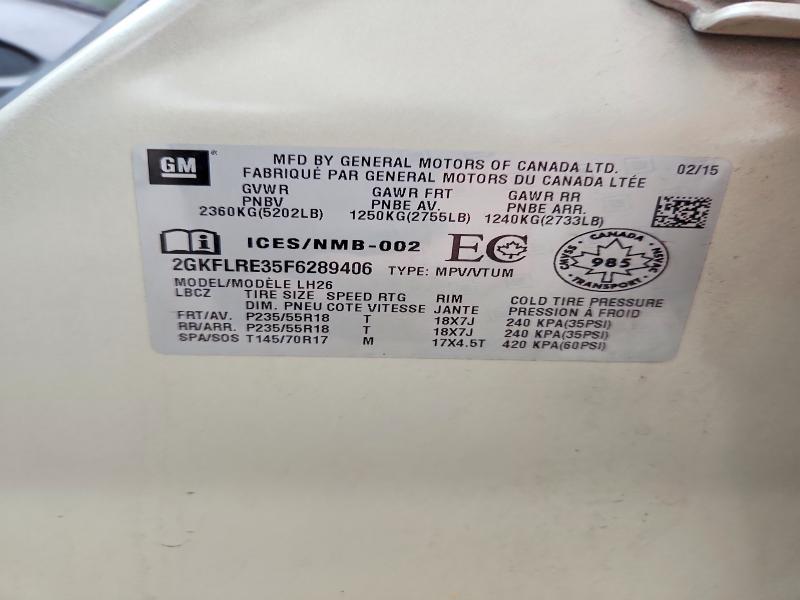 2015 Gmc Terrain მანქანა იყიდება აუქციონზე, vin: 2GKFLRE35F6289406, აუქციონის ნომერი: 63951876