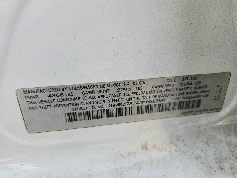 64830686 :رقم المزاد ، 3VWRZ7AJ4AM051798 vin ، 2010 Volkswagen Jetta مزاد بيع