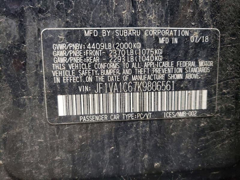 65235496 :رقم المزاد ، JF1VA1C67K9806561 vin ، 2019 Subaru Wrx مزاد بيع