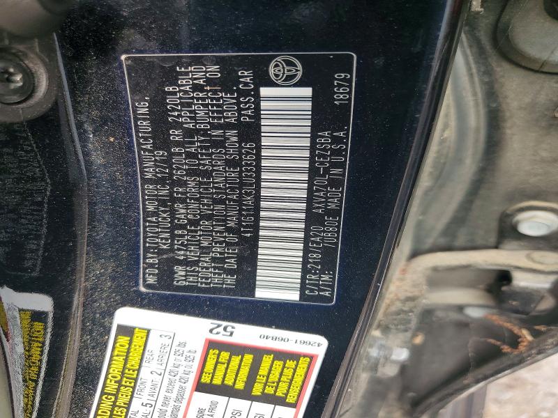2020 Toyota Camry მანქანა იყიდება აუქციონზე, vin: 4T1G11AK3LU333626, აუქციონის ნომერი: 63996036