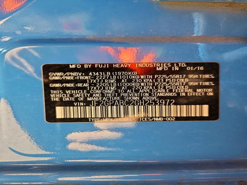 2016 Subaru Crosstrek მანქანა იყიდება აუქციონზე, vin: JF2GPABC2GH253972, აუქციონის ნომერი: 66150466
