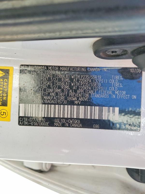 66782496 :رقم المزاد ، 2T2ZK1BA0AC015730 vin ، 2010 Lexus Rx مزاد بيع