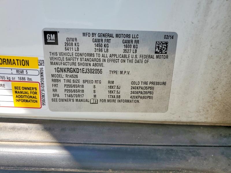 63425646 :رقم المزاد ، 1GNKRGKD1EJ302056 vin ، 2014 Chevrolet Traverse مزاد بيع