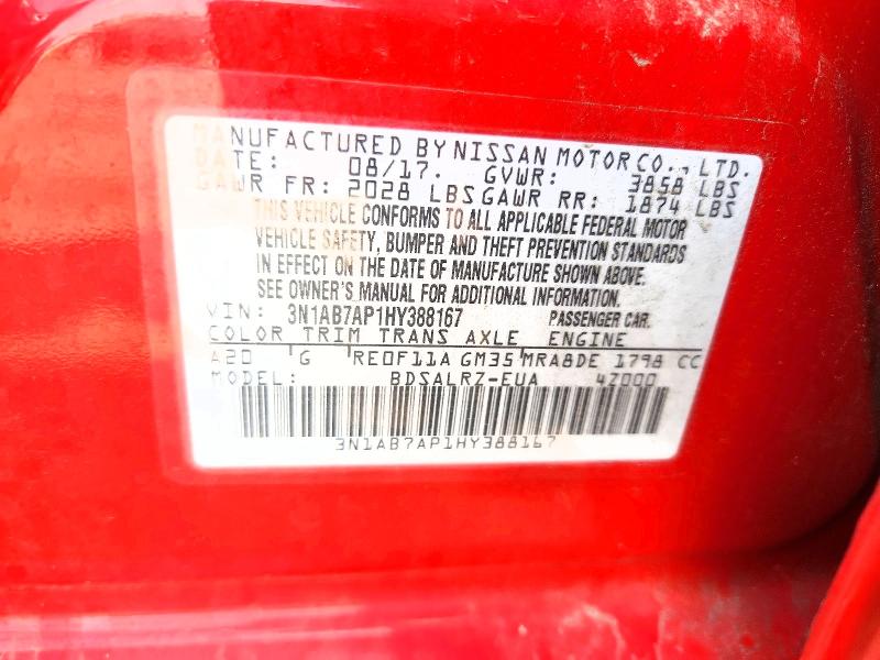 Aukcja sprzedaży 2017 Nissan Sentra, vin: 3N1AB7AP1HY388167, numer aukcji: 64160916