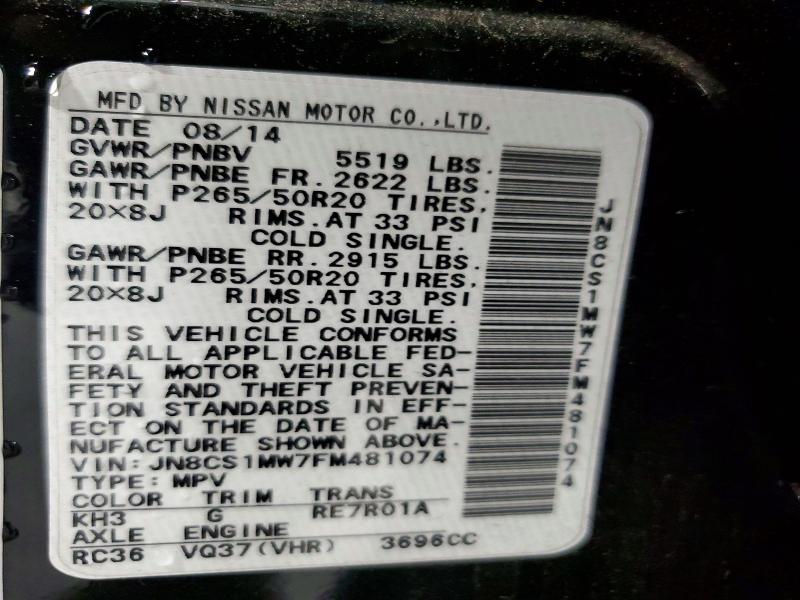 Продажа на аукционе авто 2015 Infiniti Qx70, vin: JN8CS1MW7FM481074, номер лота: 63163406