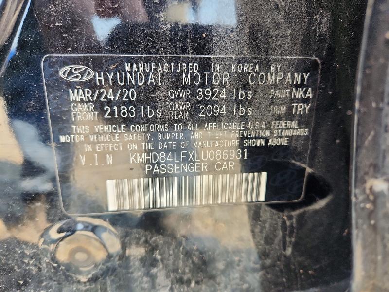 Auction sale of the 2020 Hyundai Elantra, vin: KMHD84LFXLU086931, lot number: 65202226