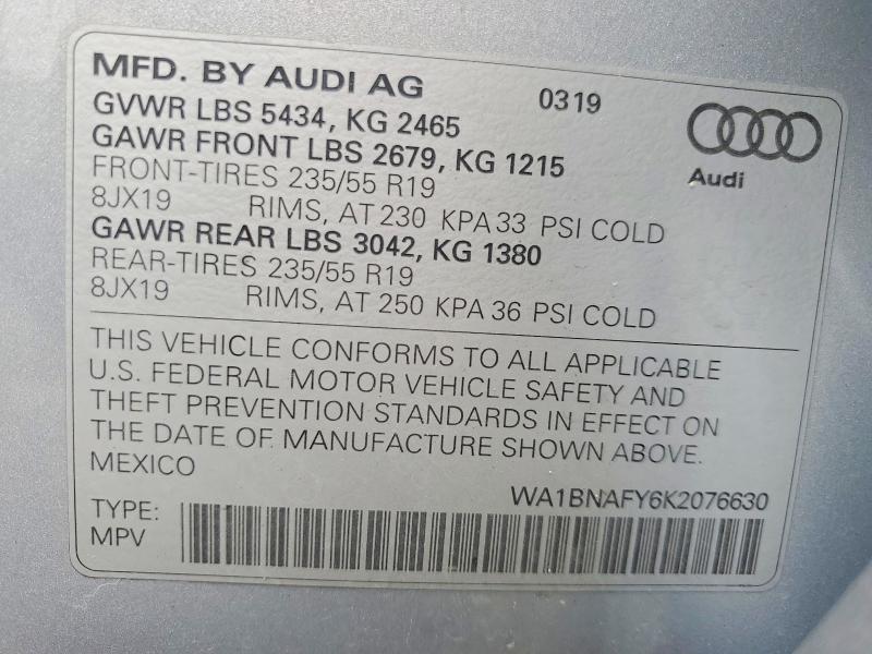 Aukcja sprzedaży 2019 Audi Q5, vin: WA1BNAFY6K2076630, numer aukcji: 63898876
