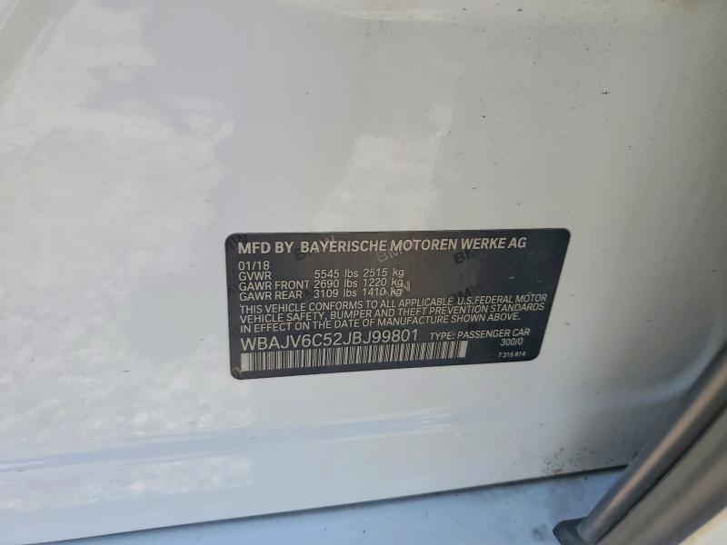 61449106 :رقم المزاد ، WBAJV6C52JBJ99801 vin ، 2018 Bmw 640 مزاد بيع