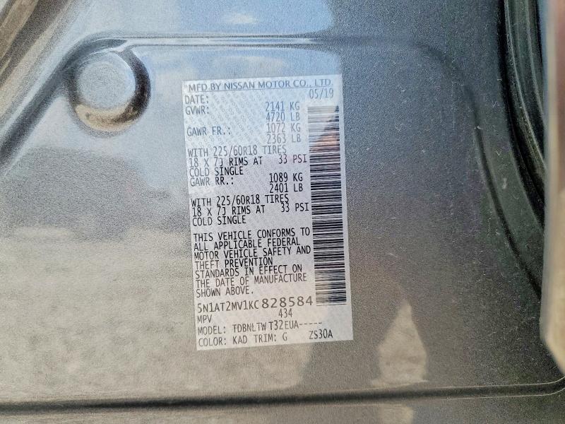 Продаж на аукціоні авто 2019 Nissan Rogue, vin: 5N1AT2MV1KC828584, номер лоту: 62781026