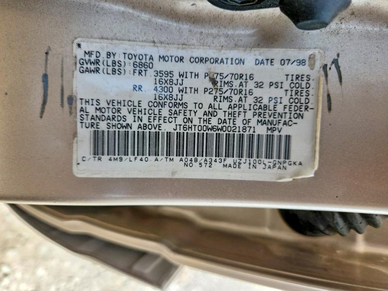 1998 Lexus Lx მანქანა იყიდება აუქციონზე, vin: JT6HT00W6W0021871, აუქციონის ნომერი: 64922456