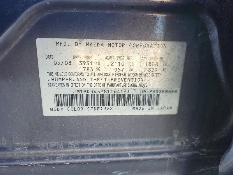 Aukcja sprzedaży 2008 Mazda 3, vin: JM1BK343281164123, numer aukcji: 65663956
