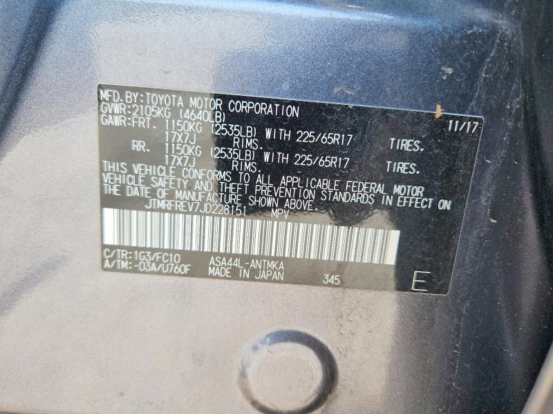 64502276 :رقم المزاد ، JTMRFREV7JD228151 vin ، 2018 Toyota Rav4 مزاد بيع