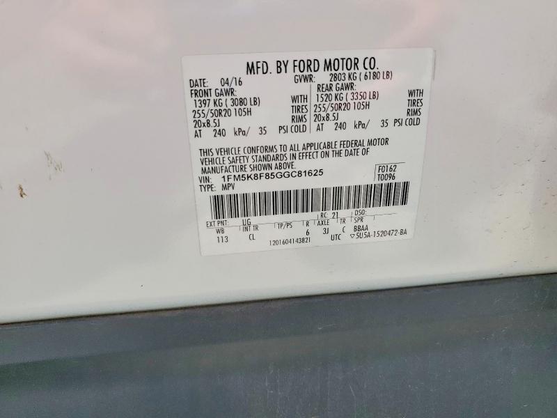Продажа на аукционе авто 2016 Ford Explorer, vin: 1FM5K8F85GGC81625, номер лота: 65463116