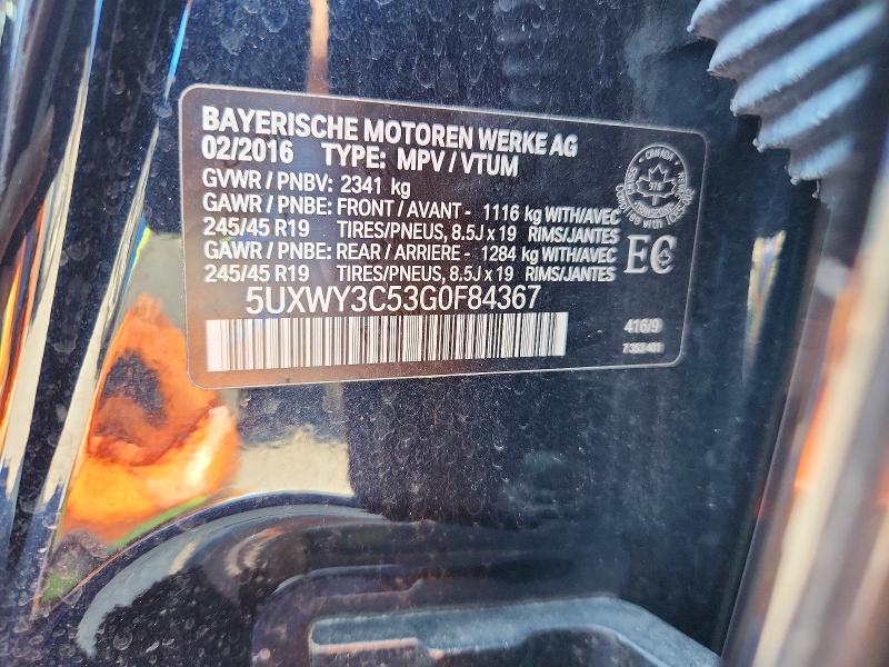 62908136 :رقم المزاد ، 5UXWY3C53G0F84367 vin ، 2016 Bmw X3 مزاد بيع